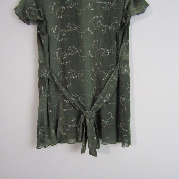 Dressbarn Woman Babydoll Top 2X Green Sheer Floral Embroidered Fairy Y2K Boho - Picture 11 of 13